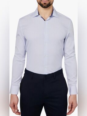 WRK Slim Fit Light Blue Micro-Print Dress Shirt